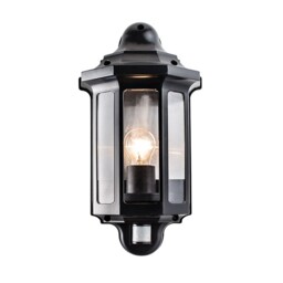 Traditional PIR Outdoor Wall Lantern Satin Black Paint, Clear Polycarbonate IP44, E27 - thumbnail 2