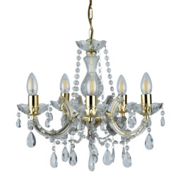 Marie Therese 5 Light Crystal Chandelier Polished Brass Finish, E14 - thumbnail 3