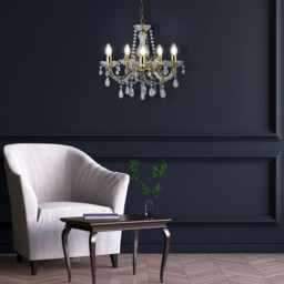Marie Therese 5 Light Crystal Chandelier Polished Brass Finish, E14 - thumbnail 2