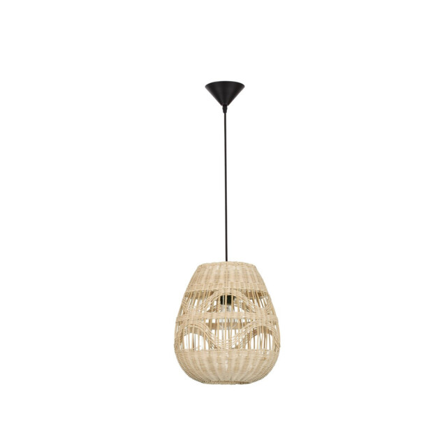 Marlo 30cm Dome Pendant Ceiling Light Natural Rattan Black Fabric Wire, Base LED E27 - image 1