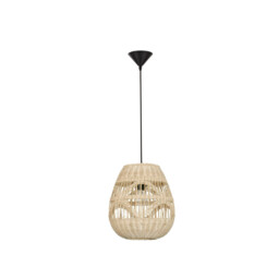 Marlo 30cm Dome Pendant Ceiling Light Natural Rattan Black Fabric Wire, Base LED E27 - thumbnail 1