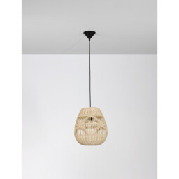 Marlo 30cm Dome Pendant Ceiling Light Natural Rattan Black Fabric Wire, Base LED E27 - thumbnail 3