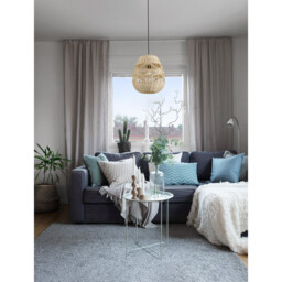 Marlo 30cm Dome Pendant Ceiling Light Natural Rattan Black Fabric Wire, Base LED E27 - thumbnail 2