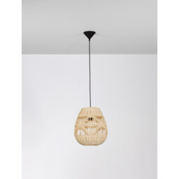 Marlo 30cm Dome Pendant Ceiling Light Natural Rattan Black Fabric Wire, Base LED E27 - thumbnail 5