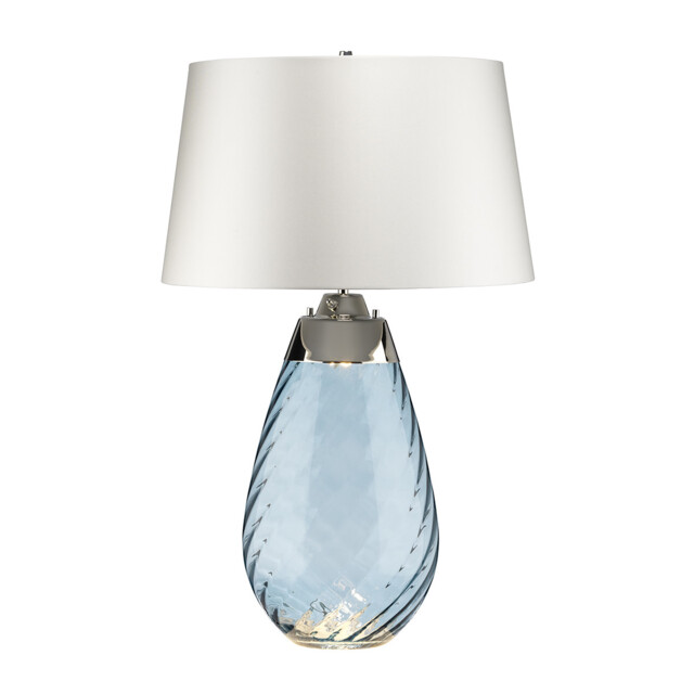 Lena 2 Light Large Blue Table Lamp with Off-white Shade, Blue-tinted Glass , Off-White Shade, E27 - image 1
