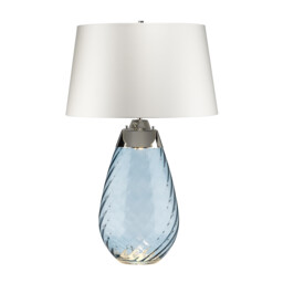 Lena 2 Light Large Blue Table Lamp with Off-white Shade, Blue-tinted Glass , Off-White Shade, E27