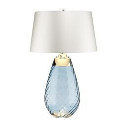 Lena 2 Light Large Blue Table Lamp with Off-white Shade, Blue-tinted Glass , Off-White Shade, E27 - thumbnail 2