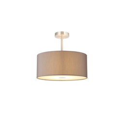 Baymont Satin Nickel 5 Light E27 Semi Flush With 40cm Faux Silk Shade, Grey/White Laminate