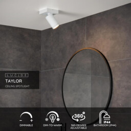 Taylor Modern Ceiling Spotlight Bathroom - LED Dim to warm - GU10 - 1x5W 2200K/3000K - IP44 - White - thumbnail 2