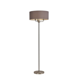 Banyan 3 Light Switched Floor Lamp With 50cm x 20cm Faux Silk Shade, Grey/White Laminate Satin Nickel - thumbnail 1