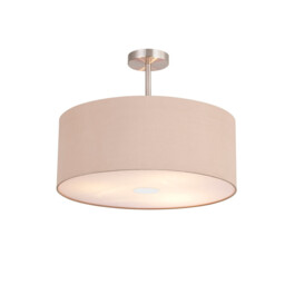 Baymont Satin Nickel 3 Light E27 Semi Flush With 50cm x 20cm Dual Faux Silk Shade, Antique Gold/Ruby