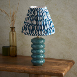 Squash Ocean Spray Glaze Table Lamp with Marlin Blue Fabric Ripple Shade 25cm B22 - thumbnail 3