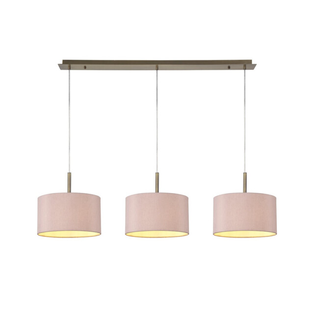 Baymont Antique Brass 3 Light E27 Linear Pendant With 30cm x 17cm Dual Faux Silk Shade, Taupe/Halo Gold - image 1