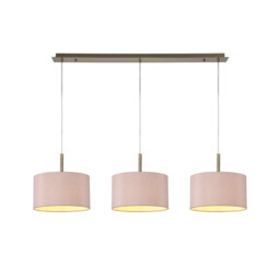Baymont Antique Brass 3 Light E27 Linear Pendant With 30cm x 17cm Dual Faux Silk Shade, Taupe/Halo Gold