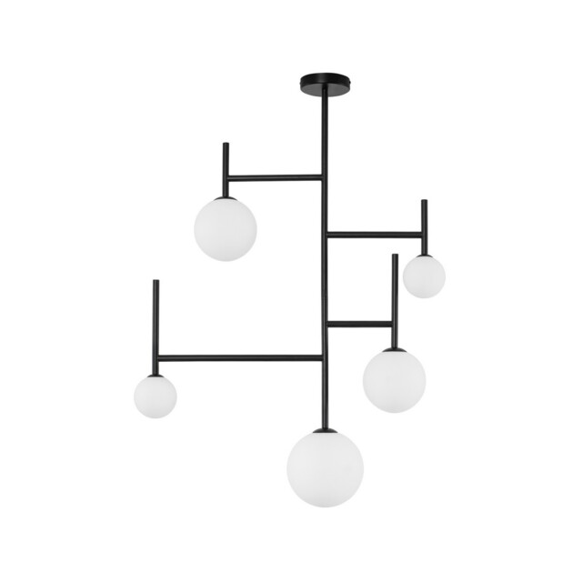 Licato 5 Light Globe Ceiling Light Opal Glass Sandy Black Aluminium LED G9 - image 1