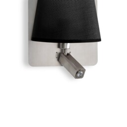 Bahia Wall Lamp with Large Back Plate E27 + Reading Light 3W LED with Black Shade Satin Nickel 4000K, 200lm, - thumbnail 3