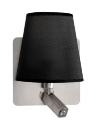Bahia Wall Lamp with Large Back Plate E27 + Reading Light 3W LED with Black Shade Satin Nickel 4000K, 200lm, - thumbnail 1