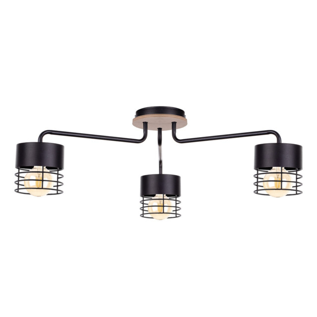 Casa Multi Arm Semi Flush Ceiling Light Black, Wood, 70cm, 3x E27
