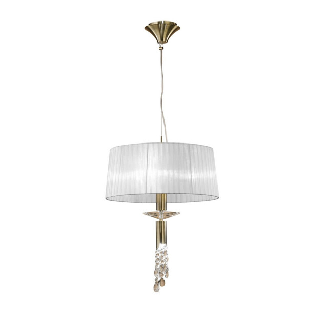 Tiffany Pendant 3+1 Light E27+G9, Antique Brass With White Shade & Clear Crystal - image 1