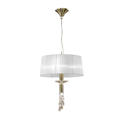 Tiffany Pendant 3+1 Light E27+G9, Antique Brass With White Shade & Clear Crystal - thumbnail 1