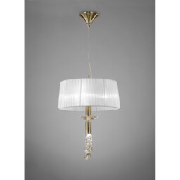 Tiffany Pendant 3+1 Light E27+G9, Antique Brass With White Shade & Clear Crystal - thumbnail 2