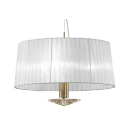 Tiffany Pendant 3+1 Light E27+G9, Antique Brass With White Shade & Clear Crystal - thumbnail 5
