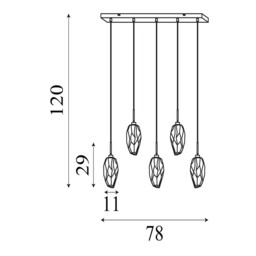 Rocky 5 Light Bar Celling Pendant, Satin Brass Metal & Glass - thumbnail 5