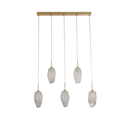 Rocky 5 Light Bar Celling Pendant, Satin Brass Metal & Glass - thumbnail 2