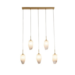 Rocky 5 Light Bar Celling Pendant, Satin Brass Metal & Glass - thumbnail 1