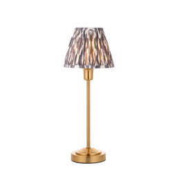 Rise Vintage Brass Finish Table Lamp with Pearl Grey Fabric Ikat Shade 16cm E14
