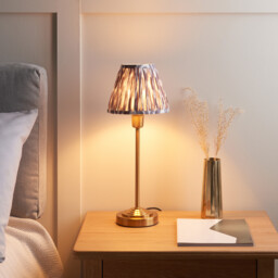 Rise Vintage Brass Finish Table Lamp with Pearl Grey Fabric Ikat Shade 16cm E14 - thumbnail 2