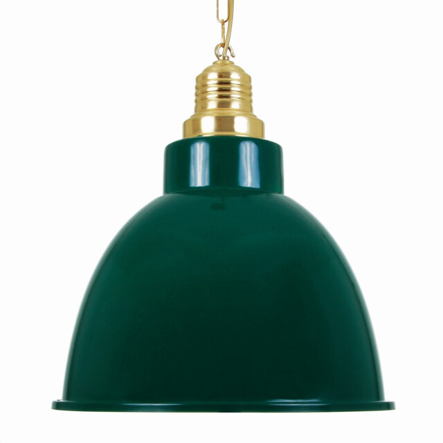 Rezador Large Dome Pendant, Polished Brass, Racing Green Shade