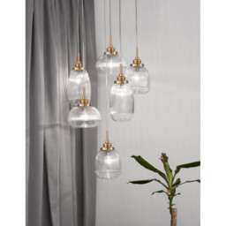 Mond 6 Light Cluster Pendant Ceiling Light Satin Gold Metal Clear Glass LED E14IP20 - thumbnail 2