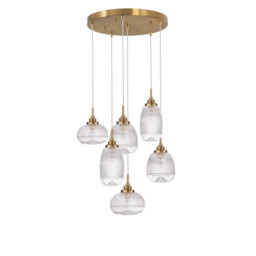 Mond 6 Light Cluster Pendant Ceiling Light Satin Gold Metal Clear Glass LED E14IP20