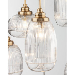 Mond 6 Light Cluster Pendant Ceiling Light Satin Gold Metal Clear Glass LED E14IP20 - thumbnail 3
