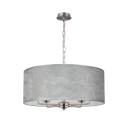 Banyan 5 Light Multi Arm Pendant, E14 Satin Nickel With 60cm x 22cm Silver Leaf With White Lining Shade - thumbnail 5