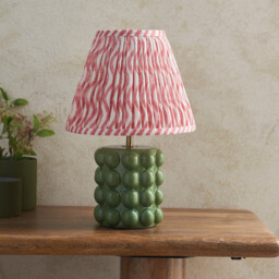 Bobble Olive Green Glaze Table Lamp with Coral Pink Fabric Ripple Shade 25cm B22 - thumbnail 3