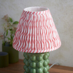 Bobble Olive Green Glaze Table Lamp with Coral Pink Fabric Ripple Shade 25cm B22 - thumbnail 5