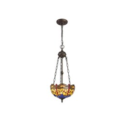 Worcester 2 Light Uplighter Ceiling Pendant E27 With 30cm Tiffany Shade, Blue, Orange, Crystal, Aged Antique Brass - thumbnail 1