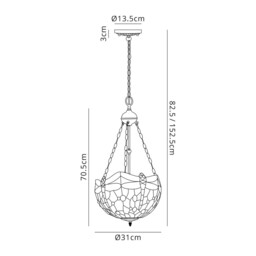 Worcester 2 Light Uplighter Ceiling Pendant E27 With 30cm Tiffany Shade, Blue, Orange, Crystal, Aged Antique Brass - thumbnail 2