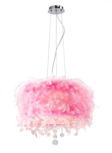 Ibis Ceiling Pendant with Pink Feather Shade 3 Light Polished Chrome, Crystal - image 1