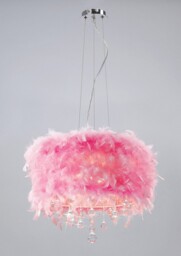 Ibis Ceiling Pendant with Pink Feather Shade 3 Light Polished Chrome, Crystal - thumbnail 2