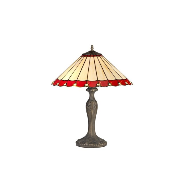 Worcester 2 Light Curved Table Lamp E27 With 40cm Tiffany Shade, Red, Crystal, Aged Antique Brass - image 1