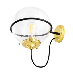 Oranmore 25cm Globe Wall Light, Polished Brass & Matt Black, Clear Glass