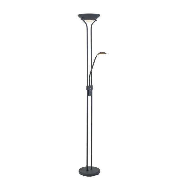 Brazier 2 Light Floor Lamp With USB 2.1 mAh Socket, 20+5W LED, 3000K Touch Dimmer, 2300lm, Satin Black, 3yrs Warranty - image 1