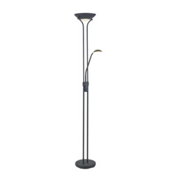 Brazier 2 Light Floor Lamp With USB 2.1 mAh Socket, 20+5W LED, 3000K Touch Dimmer, 2300lm, Satin Black, 3yrs Warranty - thumbnail 1