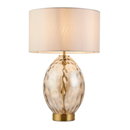 Elin Dimple Table Lamp with Round Shade Champagne Lustre Glass, Satin Brass Plate With Vintage White Fabric, 1x E27 - thumbnail 1