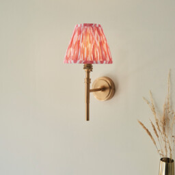 Chester Brushed Aged Brass Plate Wall Light with Coral Pink Fabric Ikat Shade 16cm B22 - thumbnail 2