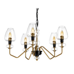 Armand 5 Light Chandelier, Aged Brass, Glass Shade - thumbnail 2
