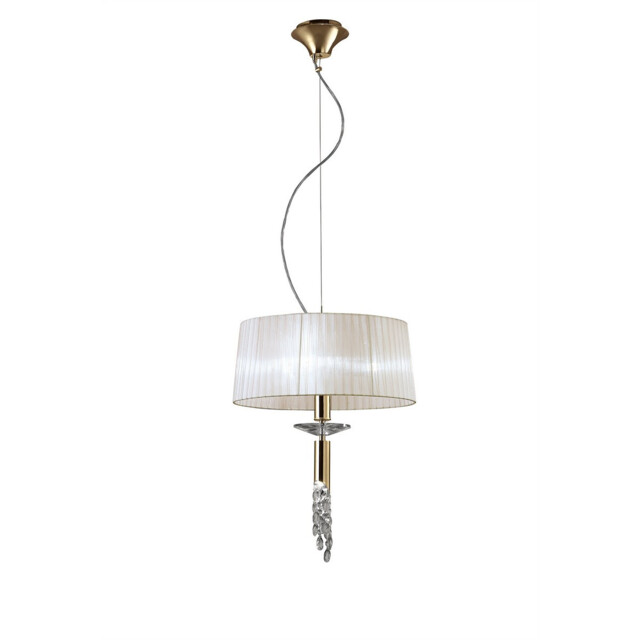 Tiffany Pendant 3+1 Light E27+G9, French Gold With White Shade & Clear Crystal - image 1